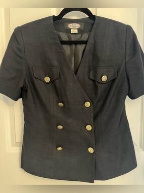 Vintage Black Skirt Suit Gold Button Jacket Set 10P French Couture Style